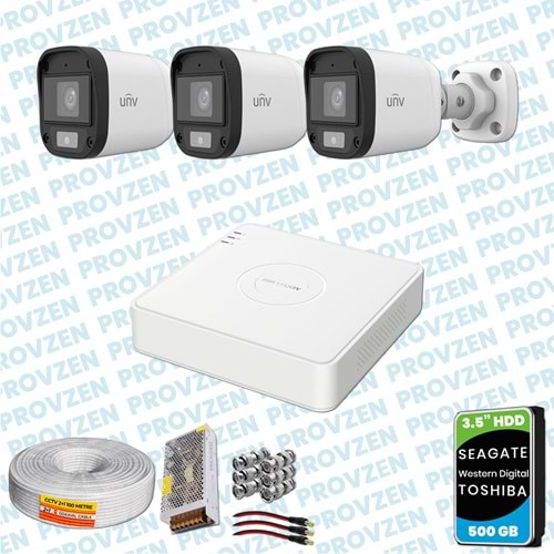 PROVZEN UNV 3 KAMERALI 7/24 RENKLİ GÜVENLİK KAMERASI MİKROFONLU