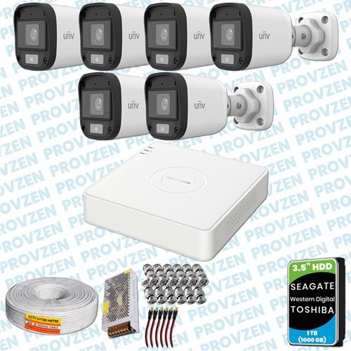 PROVZEN UNV 6 KAMERALI 7/24 RENKLİ GÜVENLİK KAMERASI MİKROFONLU