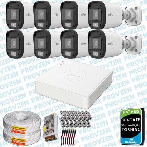 PROVZEN UNV 8 KAMERALI 7/24 RENKLİ GÜVENLİK KAMERASI MİKROFONLU