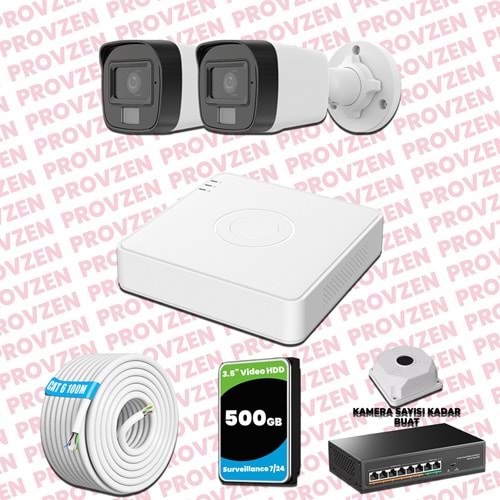 Provzen Hikvision 2 Kameralı IP Set Renkli Gece Görüşlü Mikrofonlu 2MP