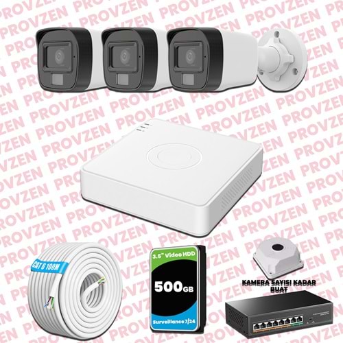 Provzen Hikvision 3 Kameralı IP Set Renkli Gece Görüşlü Mikrofonlu 2MP