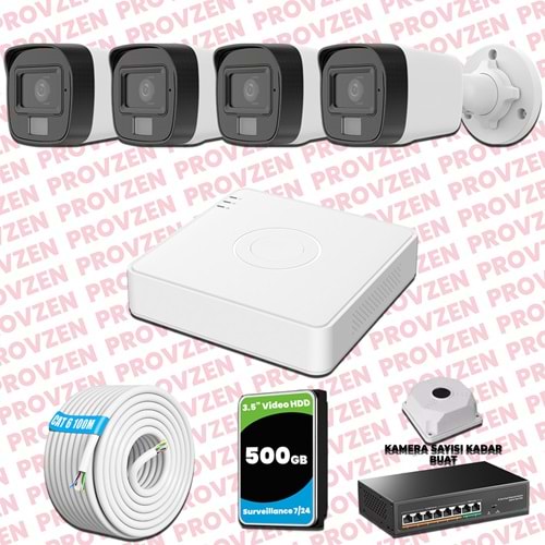 Provzen Hikvision 4 Kameralı IP Set Renkli Gece Görüşlü Mikrofonlu 2MP