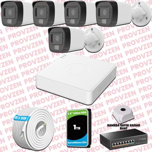 Provzen Hikvision 5 Kameralı IP Set Renkli Gece Görüşlü Mikrofonlu 2MP