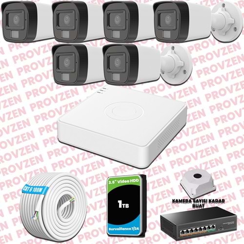 Provzen Hikvision 6 Kameralı IP Set Renkli Gece Görüşlü Mikrofonlu 2MP