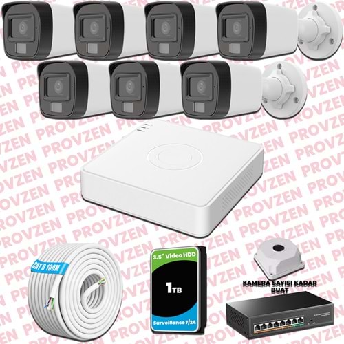 Provzen Hikvision 7 Kameralı IP Set Renkli Gece Görüşlü Mikrofonlu 2MP