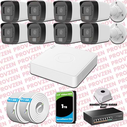 Provzen Hikvision 8 Kameralı IP Set Renkli Gece Görüşlü Mikrofonlu 2MP