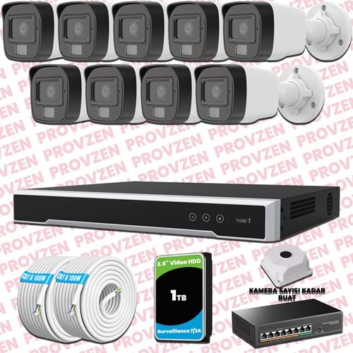 Provzen Hikvision 9 Kameralı IP Set Renkli Gece Görüşlü Mikrofonlu 2MP