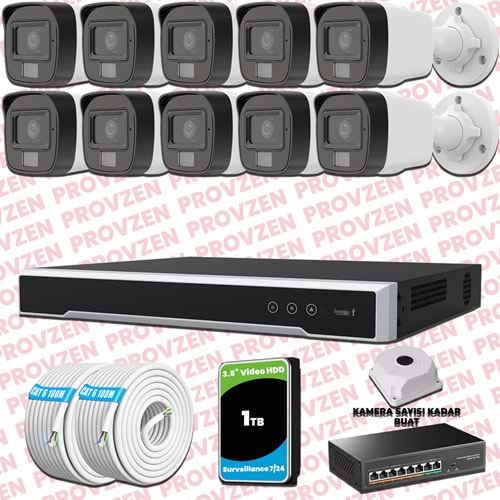 Provzen Hikvision 10 Kameralı IP Set Renkli Gece Görüşlü Mikrofonlu 2MP