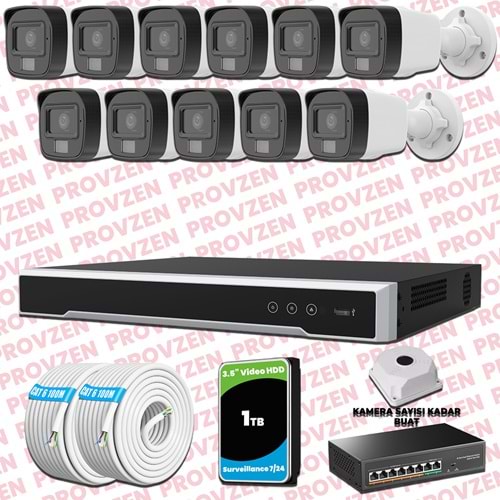 Provzen Hikvision 11 Kameralı IP Set Renkli Gece Görüşlü Mikrofonlu 2MP