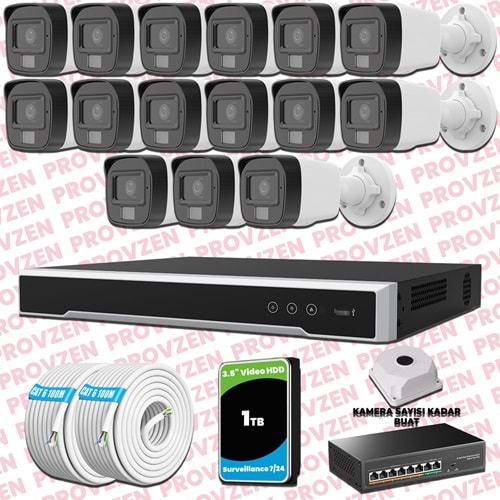 Provzen Hikvision 15 Kameralı IP Set Renkli Gece Görüşlü Mikrofonlu 2MP