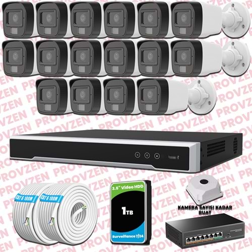Provzen Hikvision 16 Kameralı IP Set Renkli Gece Görüşlü Mikrofonlu 2MP