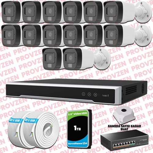 Provzen Hikvision 14 Kameralı IP Set Renkli Gece Görüşlü Mikrofonlu 2MP