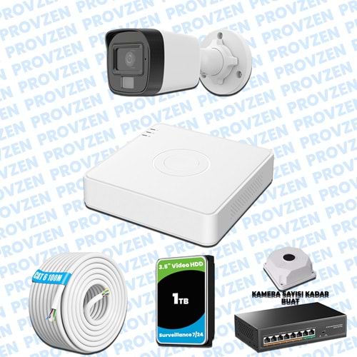 Provzen Hikvision 1’li İP 4MP Güvenlik Kamerası Seti Colorvu Mikrofonlu Olay Anında Bildirim