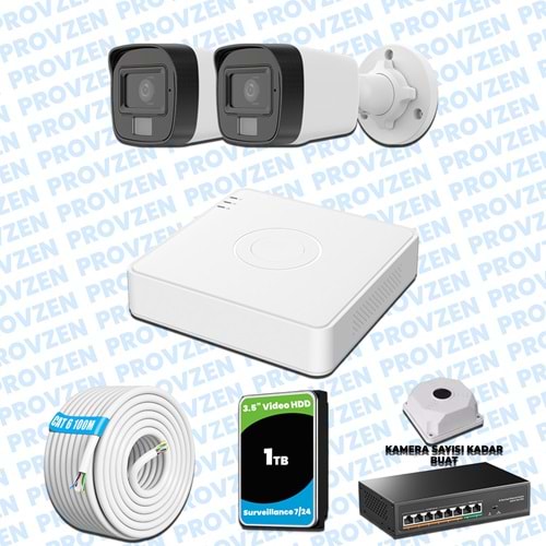 Provzen Hikvision 2’li İP 4MP Güvenlik Kamerası Seti Colorvu Mikrofonlu Olay Anında Bildirim