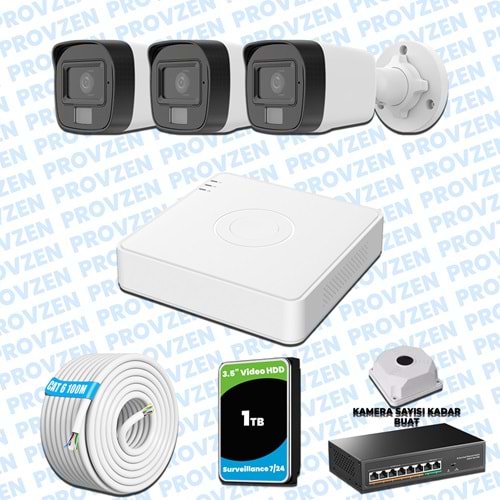 Provzen Hikvision 3’lü İP 4MP Güvenlik Kamerası Seti Colorvu Mikrofonlu Olay Anında Bildirim