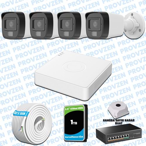 Provzen Hikvision 4’lü İP 4MP Güvenlik Kamerası Seti Colorvu Mikrofonlu Olay Anında Bildirim