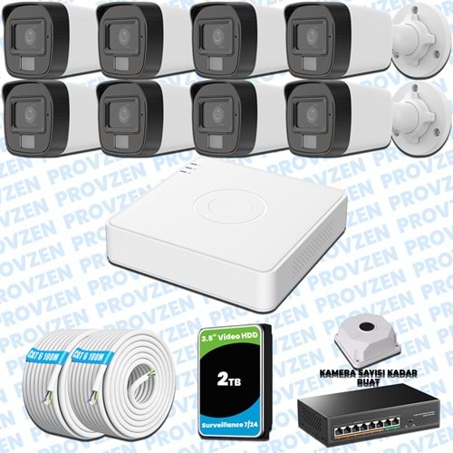 Provzen Hikvision 8’li İP 4MP Güvenlik Kamerası Seti Colorvu Mikrofonlu Olay Anında Bildirim