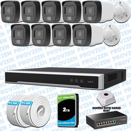 Provzen Hikvision 9’lu İP 4MP Güvenlik Kamerası Seti Colorvu Mikrofonlu Olay Anında Bildirim
