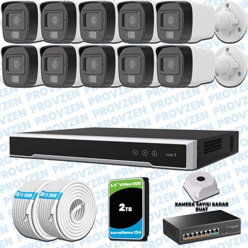 Provzen Hikvision 10’lu İP 4MP Güvenlik Kamerası Seti Colorvu Mikrofonlu Olay Anında Bildirim