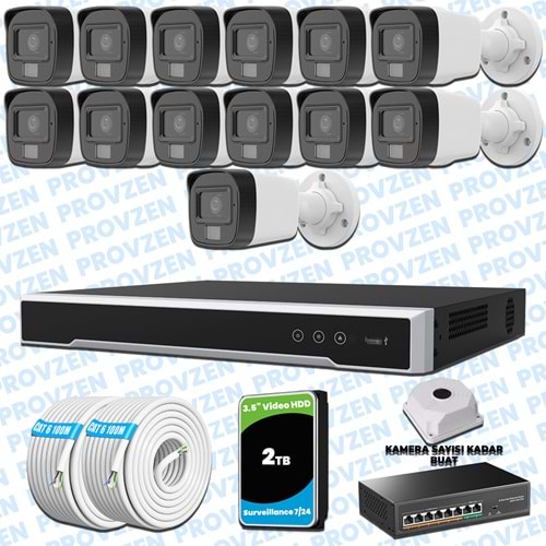 Provzen Hikvision 13’lü İP 4MP Güvenlik Kamerası Seti Colorvu Mikrofonlu Olay Anında Bildirim