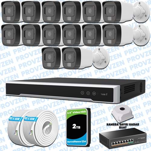Provzen Hikvision 14’lü İP 4MP Güvenlik Kamerası Seti Colorvu Mikrofonlu Olay Anında Bildirim