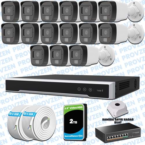 Provzen Hikvision 15’li İP 4MP Güvenlik Kamerası Seti Colorvu Mikrofonlu Olay Anında Bildirim