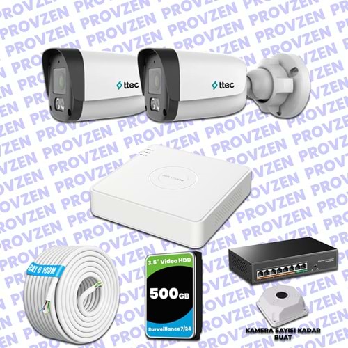 Provzen TTec Hikvision 2 Kameralı IP Full HD Mikrofonlu Güvenlik Kamerası