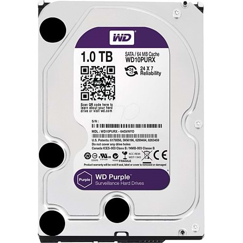 1 TB WESTERNDIJITAL WD10PURZ Purple 7X24 3.5 inç 5400 Rpm HARDDİSK 1TB/HDD 7/24