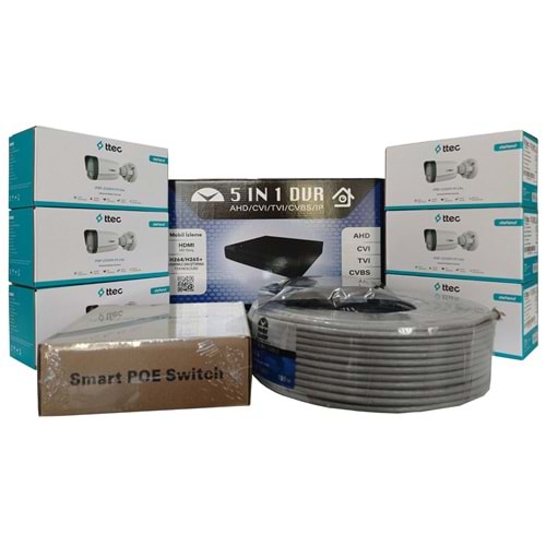 TTec 6'lı İP Güvenlik Kamerası Seti, Mikrofonlu, Uzaktan İzleme, Gece Görüş