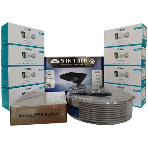 TTec 8'li İP Güvenlik Kamerası Seti, Mikrofonlu, Uzaktan İzleme, Gece Görüş