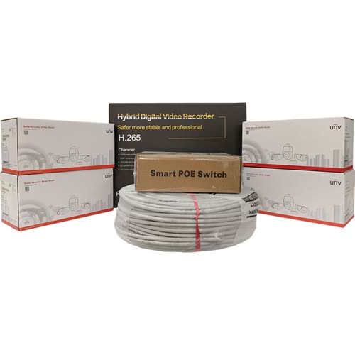 UNV 4'lü İP Güvenlik Kamerası Seti, Uzaktan İzleme, Gece Görüş, FullHD