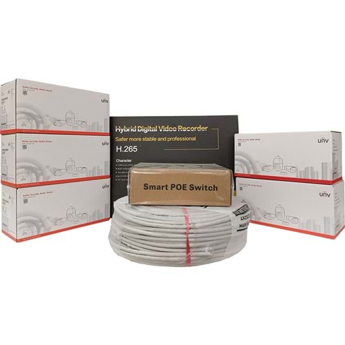 UNV 5'li İP Güvenlik Kamerası Seti, Uzaktan İzleme, Gece Görüş, FullHD