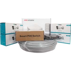 Hikvision 4'lü İP Güvenlik Kamerası Seti, Mikrofonlu, Uzaktan İzleme, Gece Görüş