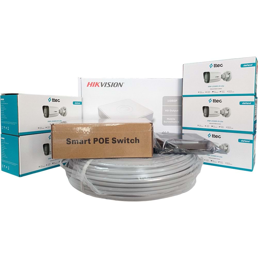 Hikvision 5'li İP Güvenlik Kamerası Seti, Mikrofonlu, Uzaktan İzleme, Gece Görüş