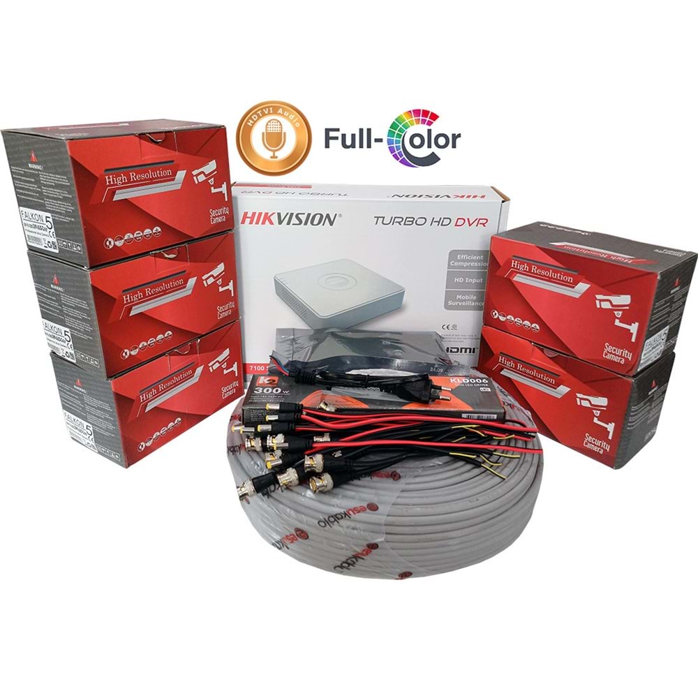 Hikvision 5'li Full HD Güvenlik Kamerası Seti Mikrofonlu, Renkli Gece Görüşlü, Olay Anında Bildirim