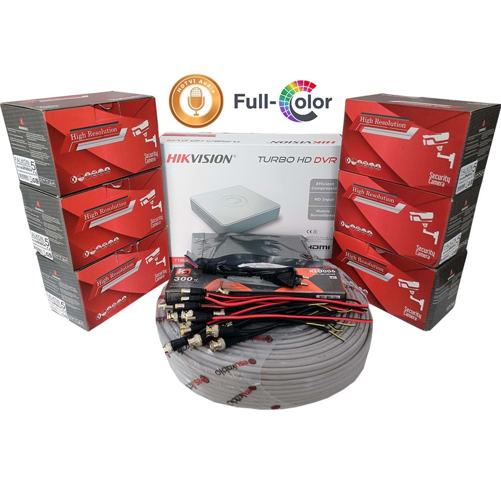 Hikvision 6'lı Full HD Güvenlik Kamerası Seti Mikrofonlu, Renkli Gece Görüşlü, Olay Anında Bildirim