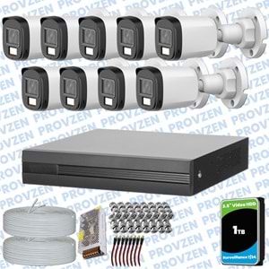 Provzen Dahua 9 Kameralı Full HD Fullcolor Mikrofonlu Güvenlik Kamerası