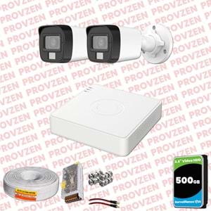 Provzen Hikvision 2 Kamera Hibrit ColorVu Full HD Güvenlik Kamera Olay Anında bildirim