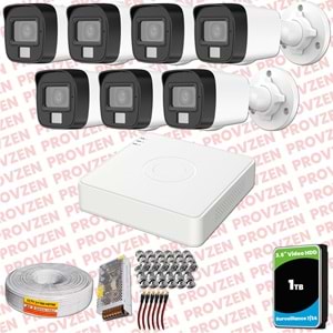 Provzen Hikvision 7 Kamera Hibrit ColorVu Full HD Güvenlik Kamera Olay Anında bildirim