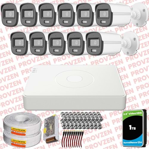 Provzen Hikvision ColorVu Full HD 11 Kameralı Gece Renkli Güvenlik Kamerası Olay Anında bildirim