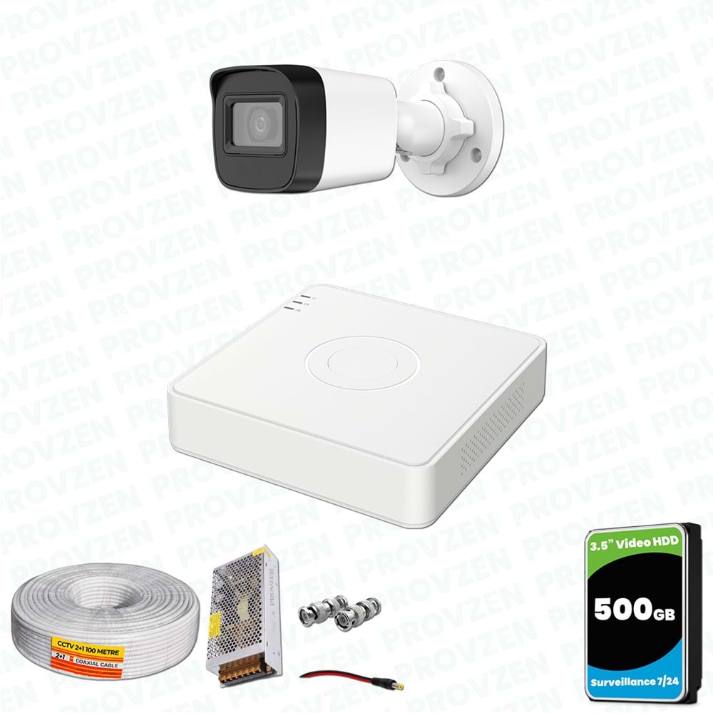 Provzen Hikvision 1 Kameralı Full HD Geniş Açı Güvenlik Kamerası 500GB Olay Anında bildirim