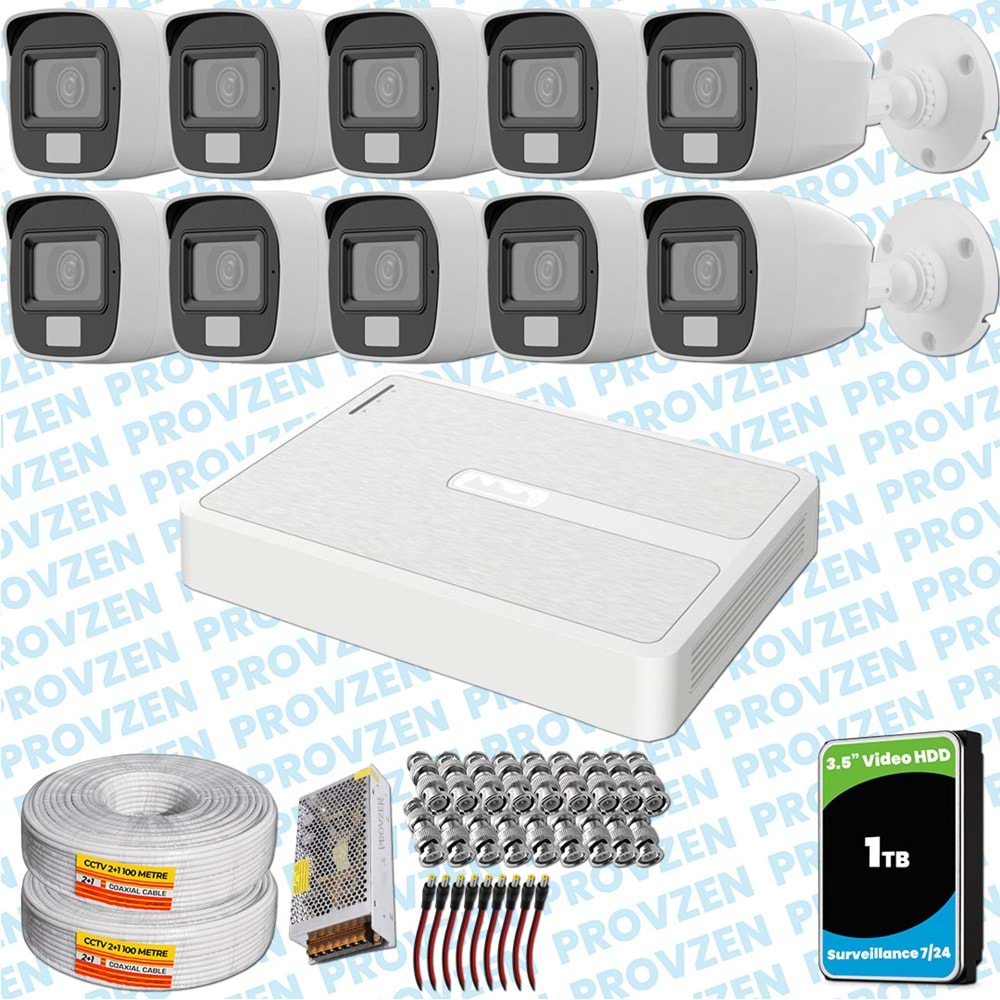 Provzen HiLook 10 Kameralı Full HD ColorVu Mikrofonlu Güvenlik Kamerası Olay Anında bildirim