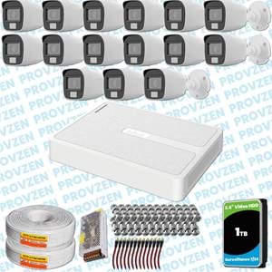 Provzen HiLook 15 Kameralı Full HD ColorVu Mikrofonlu Güvenlik Kamerası Olay Anında bildirim