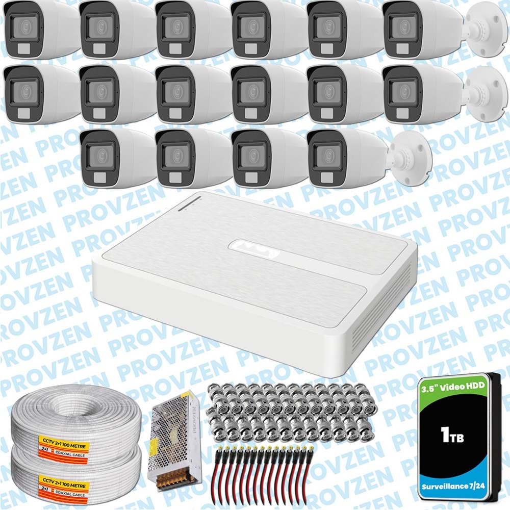 Provzen HiLook 16 Kameralı Full HD ColorVu Mikrofonlu Güvenlik Kamerası Olay Anında bildirim
