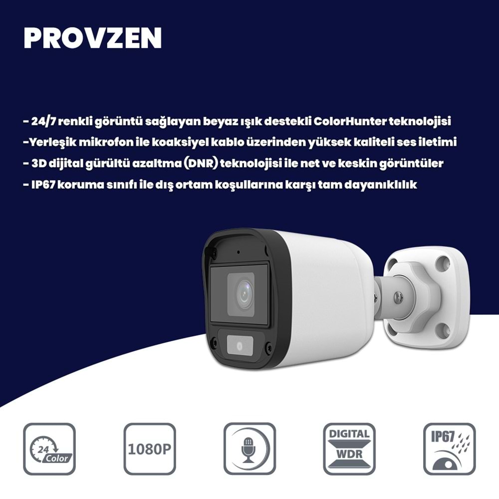 Provzen UNV Full HD 8 Kamera Renkli Gece Görüş Mikrofonlu Olay Anında bildirim