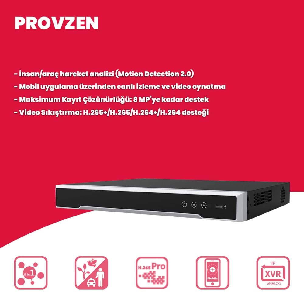 Provzen Hikvision 9 Kameralı IP 1080P Mikrofonlu Güvenlik Kamerası Olay Anında bildirim