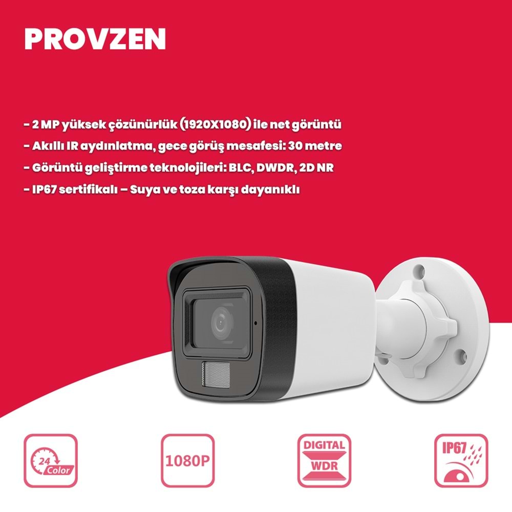 Provzen Hikvision 6 Kameralı IP Full HD Renkli Güvenlik Kamerası Mikrofonlu
