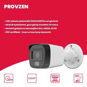 Provzen Hikvision 15 Kameralı IP Full HD Renkli Güvenlik Kamerası Mikrofonlu
