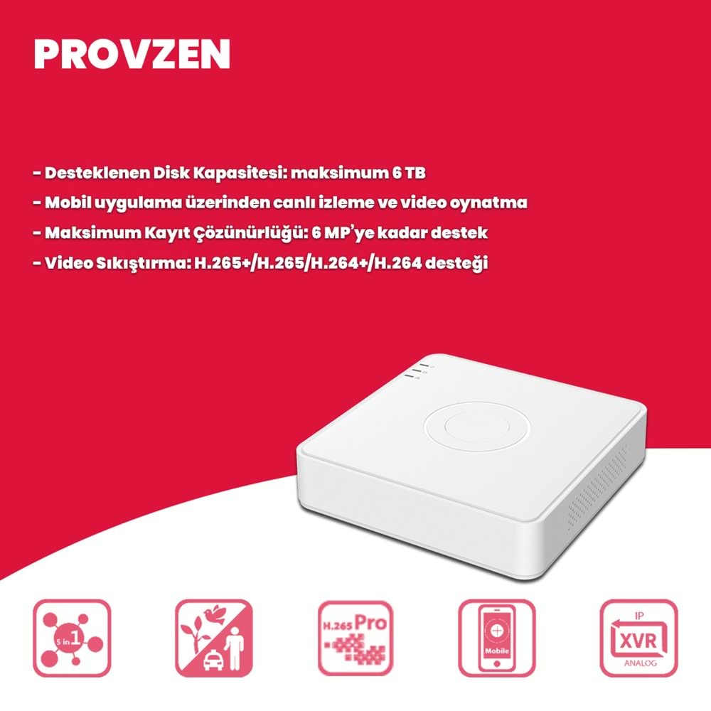 Provzen Hikvision 5’li İP 4MP Güvenlik Kamerası Seti Colorvu Mikrofonlu Olay Anında Bildirim