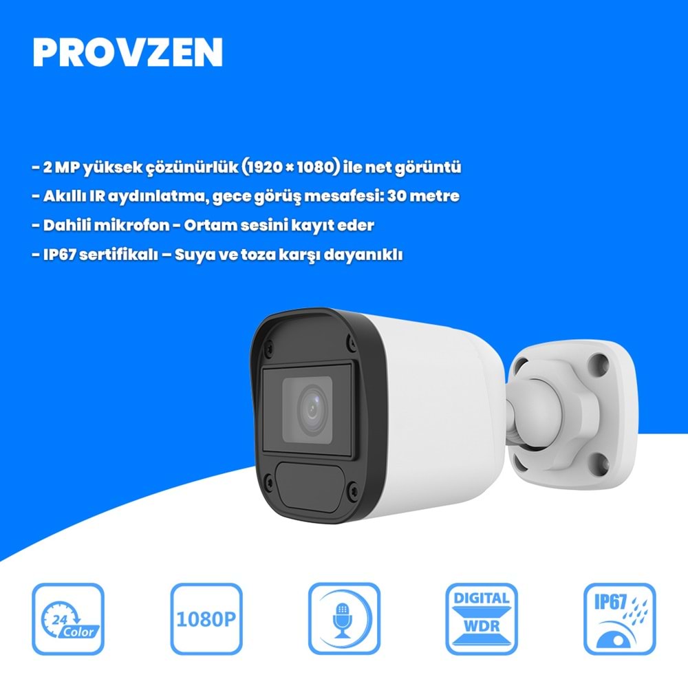 Provzen Hikvision Unv 1'li Full HD Güvenlik Kamerası Set Gece Görüş, Mikrofon, Olay Anında Bildirim